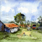  Indian Village scenery watercolour painting